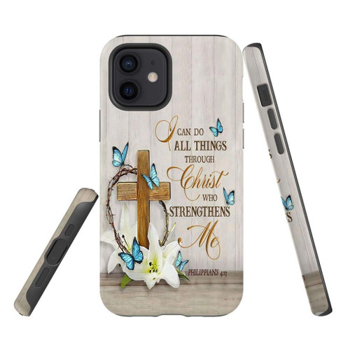 I can do all things through Christ, wooden cross, white lily Christian phone case, Jesus Phone case, Bible Phone case