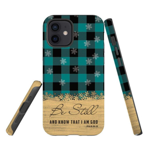 Be still and know that I am God teal black buffalo plaid Christmas Christian phone case, Jesus Phone case, Bible Phone case