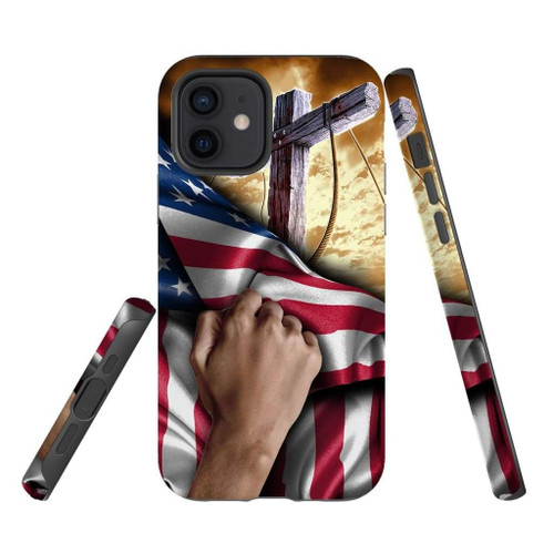 Hand pulling American flag with cross Christian phone case, Jesus Phone case, Bible Phone case