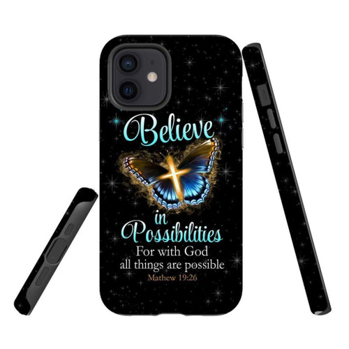 With God all things are possible cross butterfly Bible Verse Christian phone case, Faith phone case, Jesus Phone case, Bible Phone case - tough case