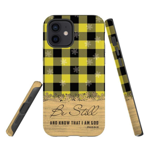 Be still and know that I am God yellow black buffalo plaid Christmas Christian phone case, Faith phone case, Jesus Phone case, Bible Phone case