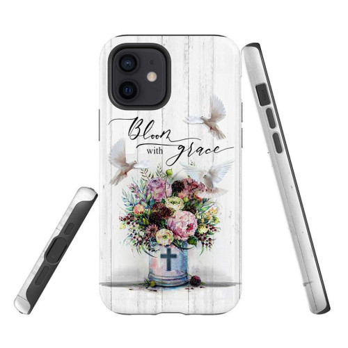 Bloom with grace, Dove, Floral Christian Christian phone case, Faith phone case, Jesus Phone case, Bible Phone case - tough case