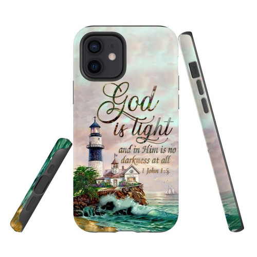 God is light and in him is no darkness at all 1 John 1:5 Bible verse Christian phone case, Faith phone case, Jesus Phone case, Bible Phone case - Tough case