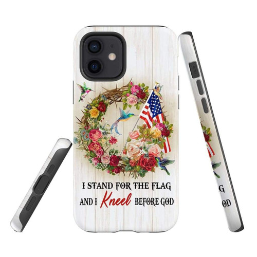 We kneel at the cross and stand for the flag Christian phone case, Faith phone case, Jesus Phone case, Bible Phone case