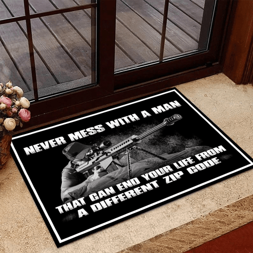 Veteran Welcome Rug, Never Mess With A Man That Can End Your Life From A Different Zip Code Doormat - Spreadstores
