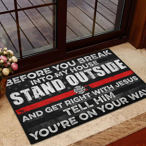 Firefighter Doormat, Firefighter Welcome Rug, Thin Red Line Doormat, Firefighter Funny Doormat, Gift For Dad - Spreadstores
