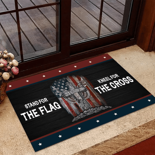 Veteran Doormat, Welcome Rug, Stand For The Flag Kneel For The Cross Door Mats Door Mats - Spreadstores
