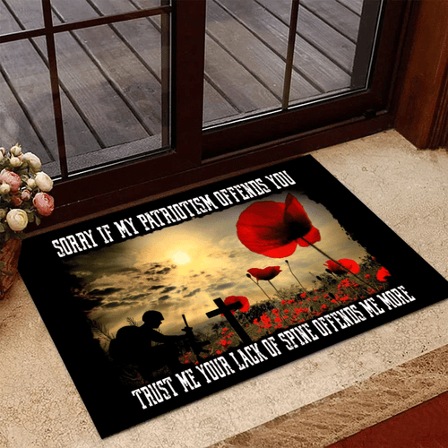 Veteran Welcome Rug, Veteran Doormat, Sorry If My Patriotism Offends You Poppy Flower Doormat - Spreadstores