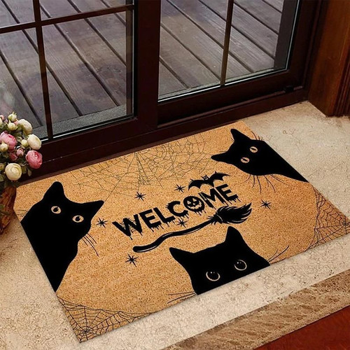 Meow Welcome Rug, Cat Door Mat, Funny Cat Gift, Cat Lovers Doormat, Halloween Decorations, Housewarming Gift - Spreadstores