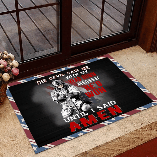 Veteran Welcome Rug, The Devil Saw Me With Head Down And Thought He'd Won Until I Said Amen Doormat - Spreadstores