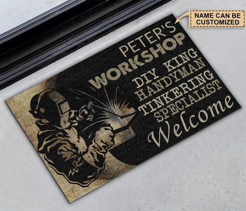 Welder Workshop Welcome Mat, Personalized Welder Tinkering Specialist Doormat, Home Decor, Housewarming Gift - Spreadstores
