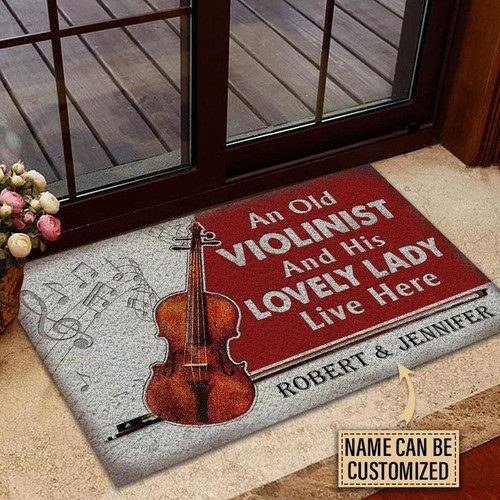 Personalized Violin Couple Live Here Customized Doormat, Home Decor, Housewarming Gift, Violin Lovers Gift - Spreadstores