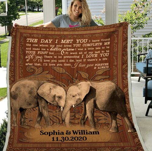 Personalized Elephant The Day I Met You Fleece Blanket, Valentine's Gift, Gift For Husband, Gift For Wife - Spreadstores