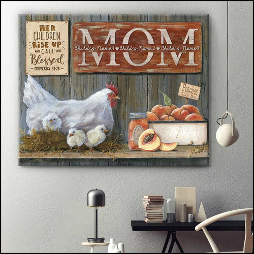 Personalized Mom Canvas, Mother's Day Gift For Mom, Beautiful Hen And Chicks Her Children, Custom Name Canvas - Spreadstores
