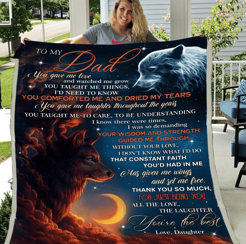 Personalized To My Dad Wolf Blanket, Father's Day Gift Ideas, To My Dad You Gave Me Love Wolf And Moon Sherpa Blanket - Spreadstores
