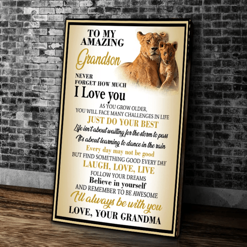 Personalized Grandson Canvas To My Amazing Grandson Never Forget How Much I Love You, Gift For Grandson Lion Canvas - Spreadstores
