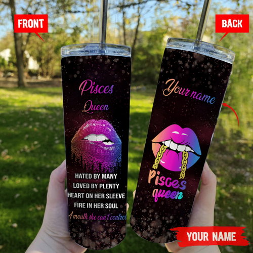 Personalized Pisces Zodiac Tumbler, Custom Name, Pisces Queen Skinny Tumbler, Birthday Gift Ideas For March Girl - Spreadstores