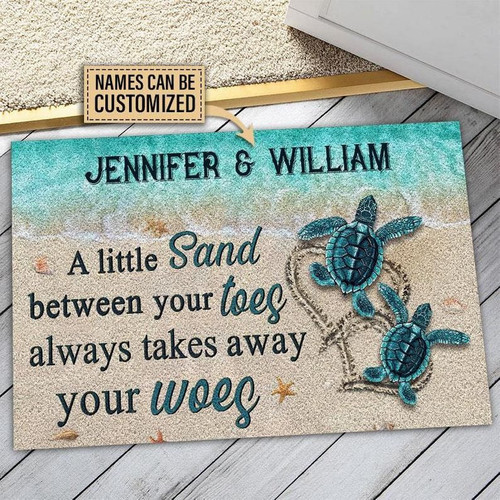 Personalized Sea Turtle Family A Little Sand Custom Doormat, Home Decor, Couple Door Mat, Housewarming Gift - Spreadstores