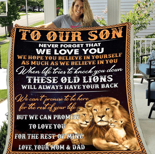 Personalized To Our Son Blanket, Never Forget That We Love You, Son Blanket, Gift For Son Lion Fleece Blanket - Spreadstores
