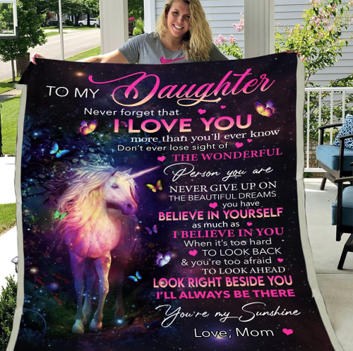 Personalized To My Daughter Never Forget That I Love You More Than You'll Ever Know Unicorn Sherpa Blanket - Spreadstores