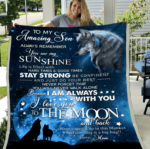 Personalized To My Amazing Son Blanket Love From Mom, Gifts For Son, Christmas Gifts Idea For Son Wolf Fleece Blanket - Spreadstores