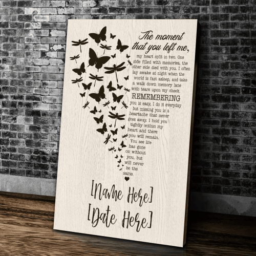 Personalized Mom Canvas, Gift For Mother's Day, The Moment That You Left Me Butterflies Dragonflies Heart Wood Canvas - Spreadstores