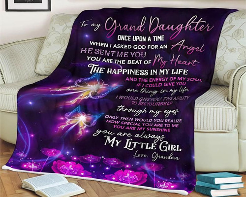 Personalized To My Granddaughter Once Upon The Time When I Asked God For An Angel Butterfly Fleece Blanket - Spreadstores