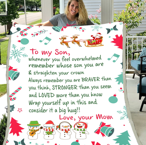 Personalized To My Son Wrap Yourself Up In This And Consider It A Big Hug Cute Snowman Christmas Blanket Sherpa Blanket - Spreadstores