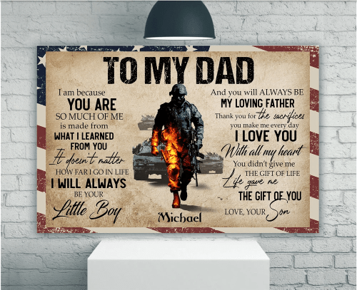 Personalized Veteran Dad Canvas, Custom Name Canvas, Father's Day Gift, To My Dad I Am Because You Are Canvas - Spreadstores