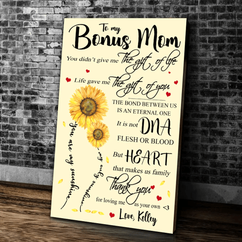 Gift For Mother's Day, Personalized Bonus Mom Canvas Life Gave Me The Gift Of You Sunflowers Canvas, Custom Name Canvas - Spreadstores