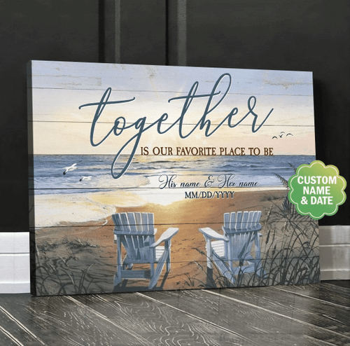 Personalized Couple Canvas, Valentine's Day Gift, Anniversary Gift, Together Is Our Favorite Place, Custom Name And Date Canvas - Spreadstores