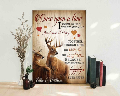 Personalized Couple Deer Canvas, Valentine Day Gifts For Him, Gift For Her Once Upon A Time I Became Yours Canvas - Spreadstores