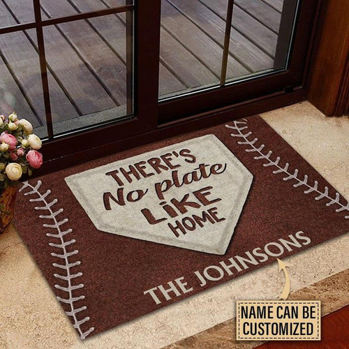 Baseball Family Welcome Mat, Personalized Baseball No Plate Like Home Brown Customized Doormat, Home Decor - spreadstores