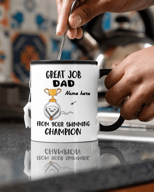 Funny Fathers Day Mug, Personalized Gifts For Dad, Great Job Dad From Your Swimming Champion Color Changing Mug - Spreadstores