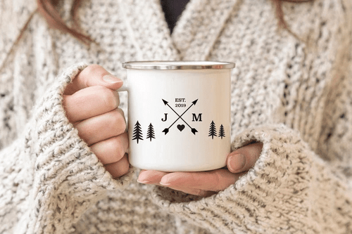 Personalized Camper Mug, Gifts For Her, Gifts For Him, Custom Initials Mug With Est Date Campfire Mug - Spreadstores
