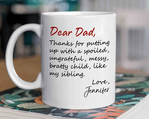 Personalized Dear Dad Coffee Mug, Custom Dad Gift Mug, Happy Father's Day, Gift For Dad From Daughter And Son Mug - Spreadstores