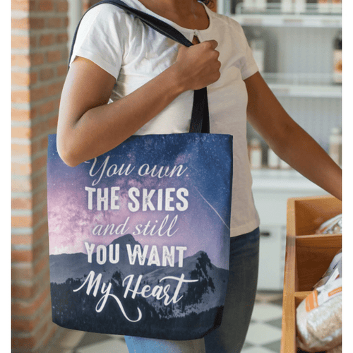 You own the skies and still You want my heart tote bag - Jesus Tote bag, Christian Tote bag, Bible Tote bag - Spreadstore