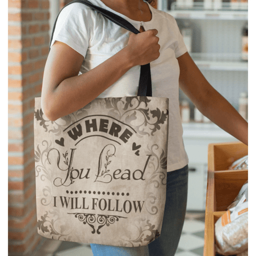 Where you lead, I will follow tote bag - Jesus Tote bag, Christian Tote bag, Bible Tote bag - Spreadstore