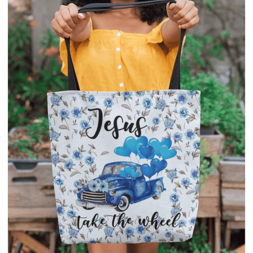 ( Blue) Jesus take the wheel tote bag - Jesus Tote bag, Christian Tote bag, Bible Tote bag - Spreadstore