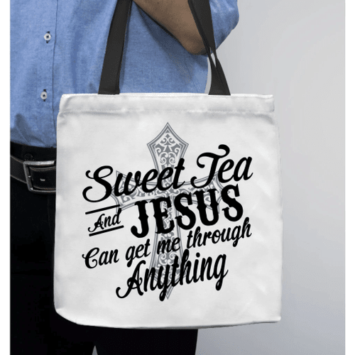 Sweet tea and Jesus can get me through anything tote bag - Jesus Tote bag, Christian Tote bag, Bible Tote bag - Spreadstore