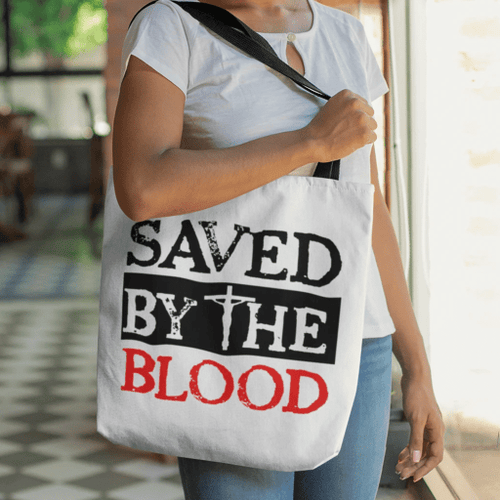 Saved by the blood tote bag - Jesus Tote bag, Christian Tote bag, Bible Tote bag - Spreadstore