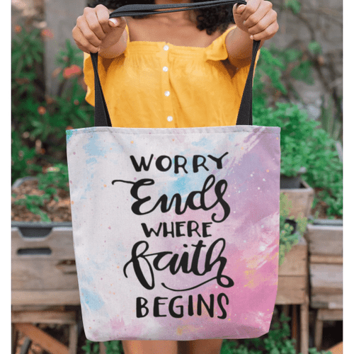 Worry ends where faith begins tote bag - Jesus Tote bag, Christian Tote bag, Bible Tote bag - Spreadstore