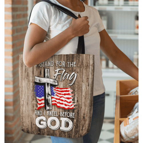 I stand for the flag and I kneel before God tote bag - Jesus Tote bag, Christian Tote bag, Bible Tote bag - Spreadstore