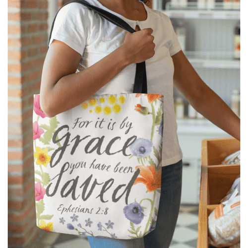 For it is by grace you have been saved Ephesians 2:8 tote bag - Jesus Tote bag, Christian Tote bag, Bible Tote bag - Spreadstore