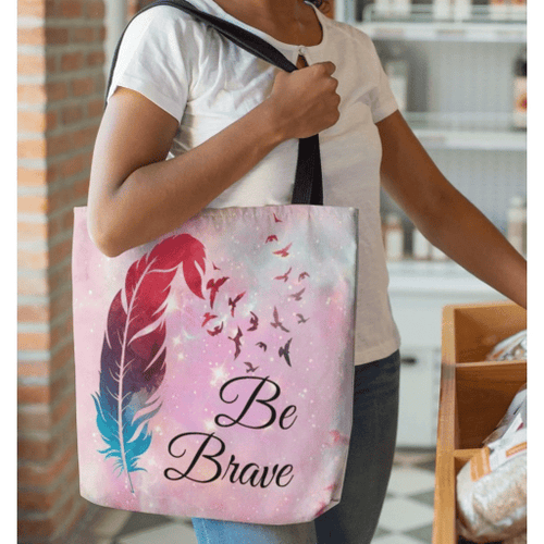 Be brave Feather tote bag - Jesus Tote bag, Christian Tote bag, Bible Tote bag - Spreadstore
