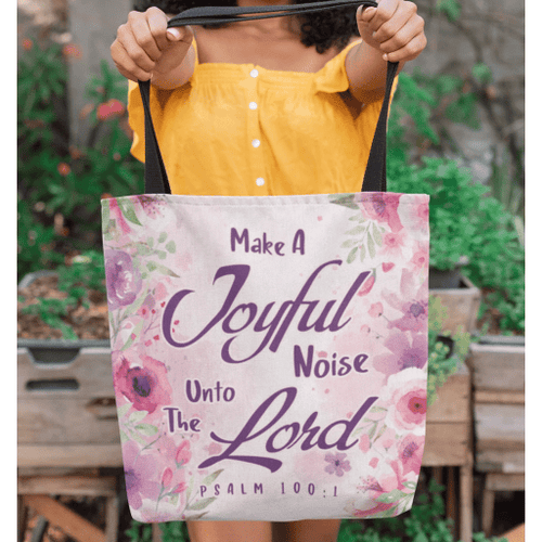 Make a joyful noise unto the Lord Psalm 100:1 KJV tote bag - Jesus Tote bag, Christian Tote bag, Bible Tote bag - Spreadstore