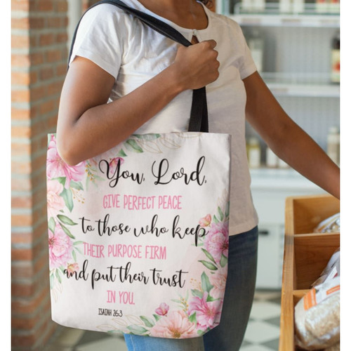 You Lord give perfect peace Isaiah 26:3 tote bag - Jesus Tote bag, Christian Tote bag, Bible Tote bag - Spreadstore