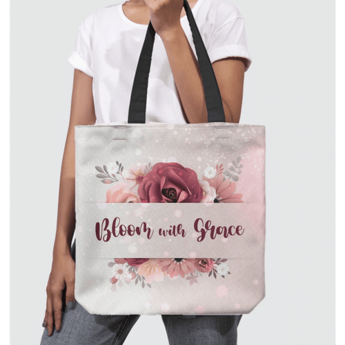 Bloom with grace tote bag - Jesus Tote bag, Christian Tote bag, Bible Tote bag - Spreadstore