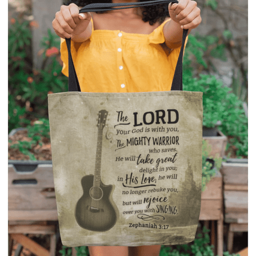 The Lord your God is with you Zephaniah 3:17 Bible verse tote bag - Jesus Tote bag, Christian Tote bag, Bible Tote bag - Spreadstore