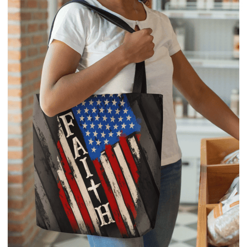 Faith American Flag tote bag - Jesus Tote bag, Christian Tote bag, Bible Tote bag - Spreadstore